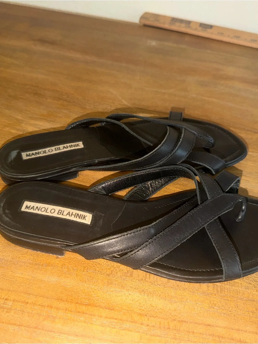Manolo Blahnik Black Cross-Strap Slide Sandals